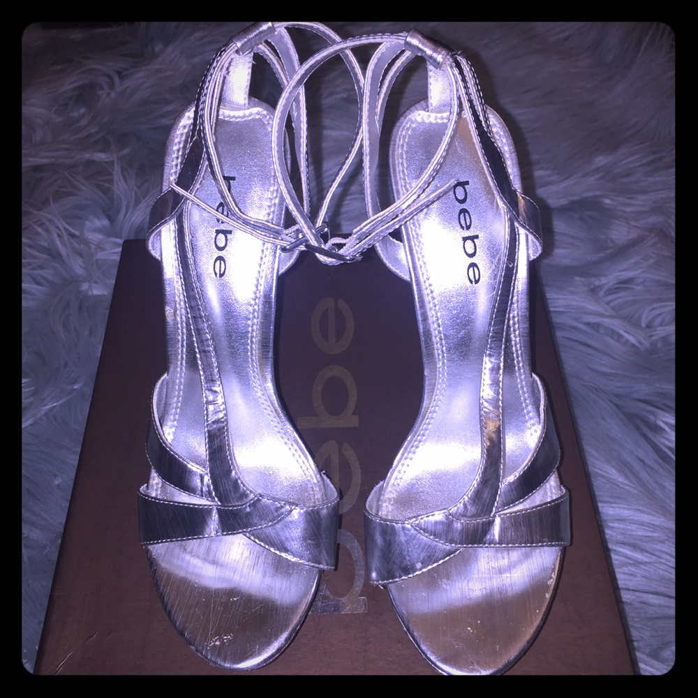 Bebe Platforms Silver Heels Shoe .